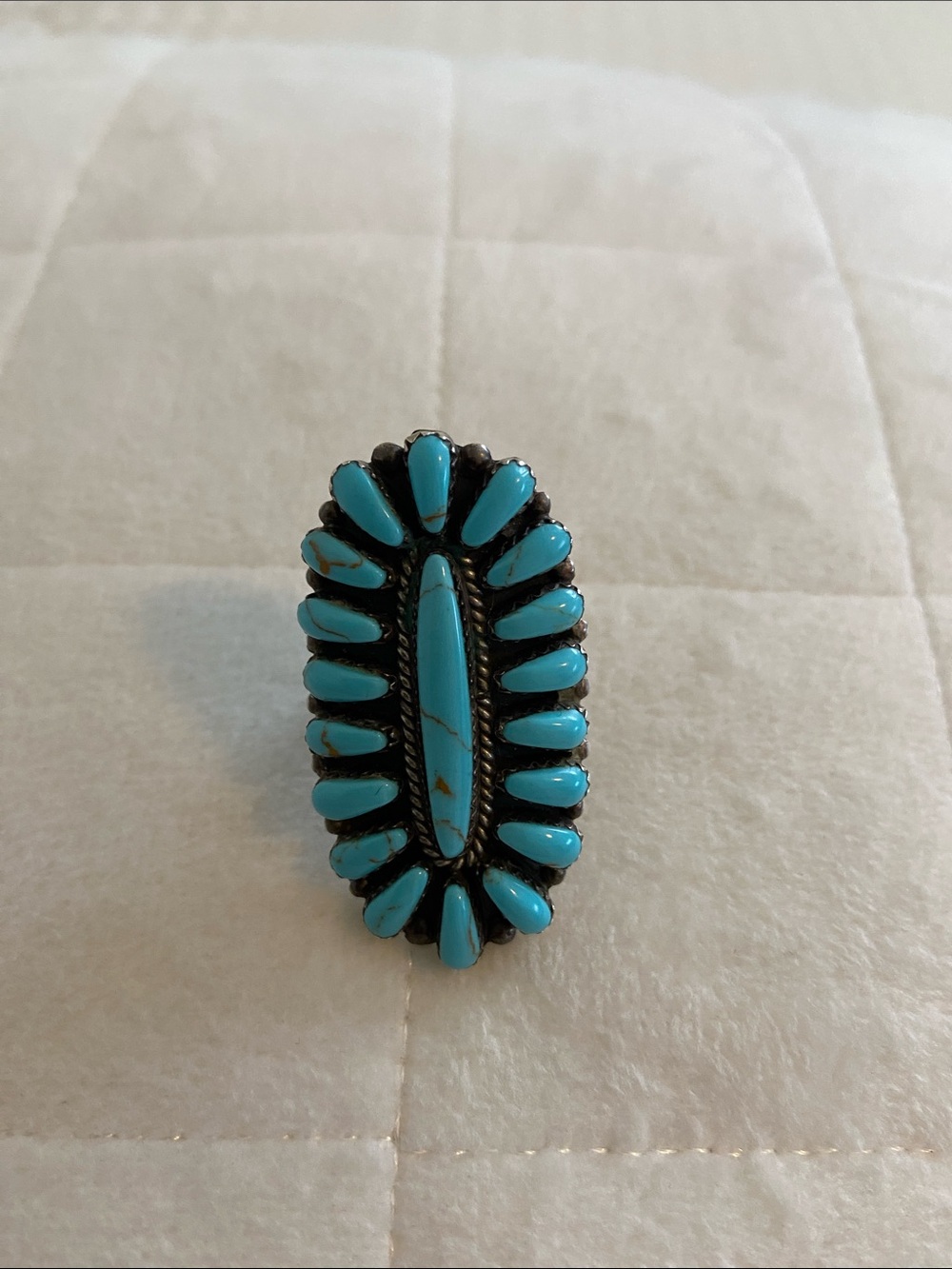 Sterling Silver Turquoise Squash Blossom Ring